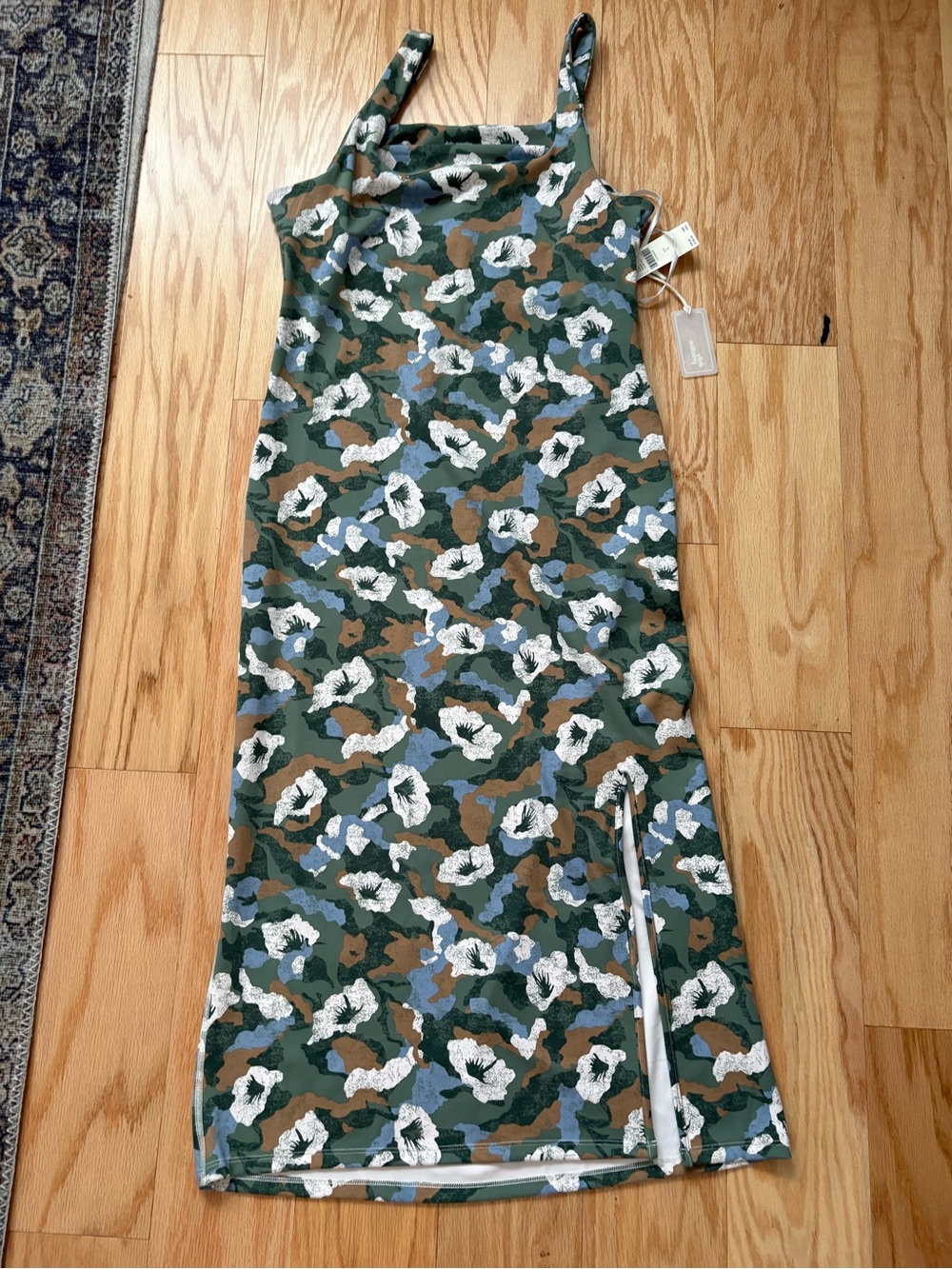 Daily Practice by Anthro: Floral Midi Dress with Side Slit — Green/Brown